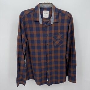 Koton Shirt Mens Sz L Blue Brown‎ Plaid Long Sleeve Grunge Skater Cotton Blend